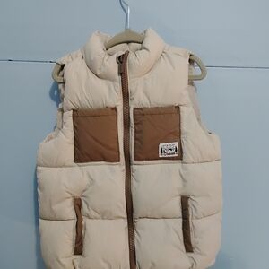 Boys Old Navy Cream Puffer Vest with Brown Accent Pockets
